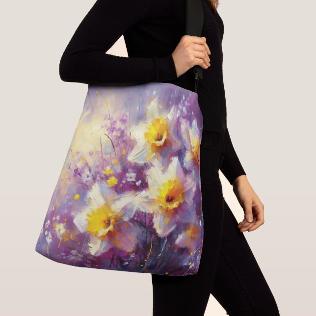 Bolsa Ajustável Impressionista Daffodil Floral Purple Yellow Art (Close Up)
