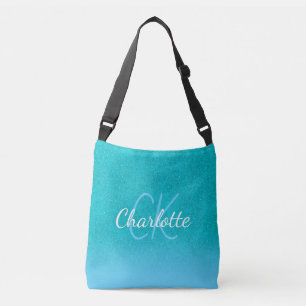 Bolsa Ajustável Iniciais de monograma verde aqua azul-teal