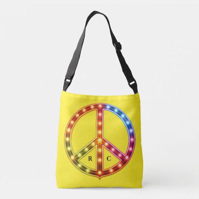 Bolsa Ajustável  Initials Neon Lights Peace Sign Double Sided  (Verso)