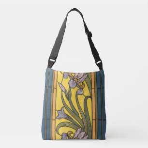 Bolsa Ajustável Iris Flower Art Nouveau Vidro Estampado Azul Doura