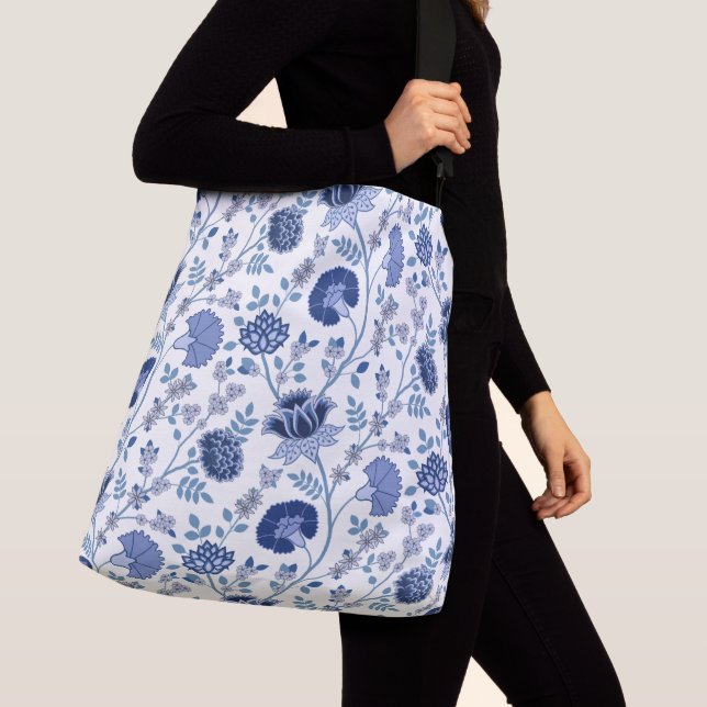 Bolsa Ajustável Jacobean Floral Big Pattern Blue em branco (Close Up)