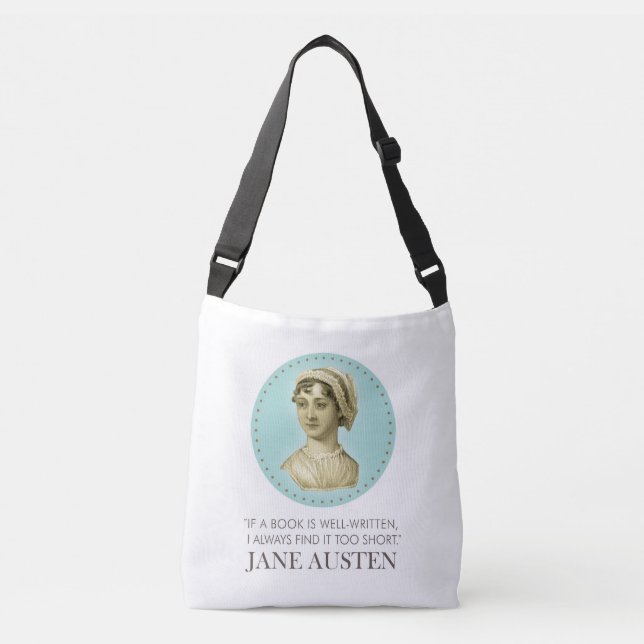 Bolsa Ajustável Jane Austen Retrato e Citação na Leitura (Frente)