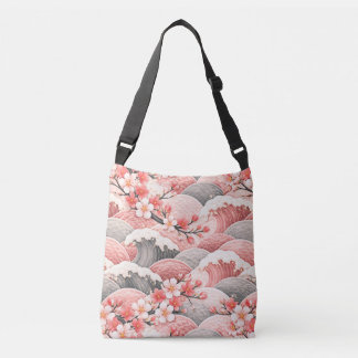 Bolsa Ajustável Japanese Wave Cherry Blossom Pattern Pink Coral 