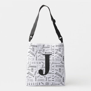 Bolsa Ajustável Jessica Nome Personalizado Preto Branco Monograma 