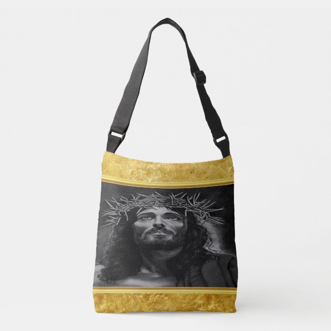 Bolsa Ajustável Jesus olhando para o céu com uma design de folha d (Frente)