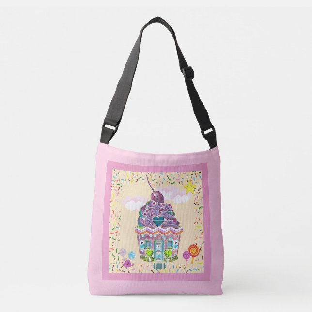 Bolsa Ajustável Kids Cupcake House and Candy Pink Purple Bag (Frente)