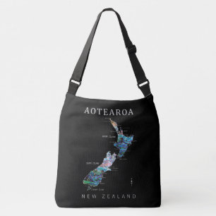 BOLSA AJUSTÁVEL KIWI NEW ZEALAND MAP PAUA CROSSBODY BAG