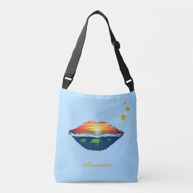 Bolsa Ajustável Lábios de nascer do sol no oceano, estrelas e cali (Frente)