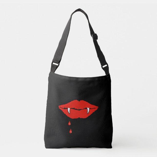 Bolsa Ajustável Lábios de vampiro com presas pingando sangue sobre (Frente)