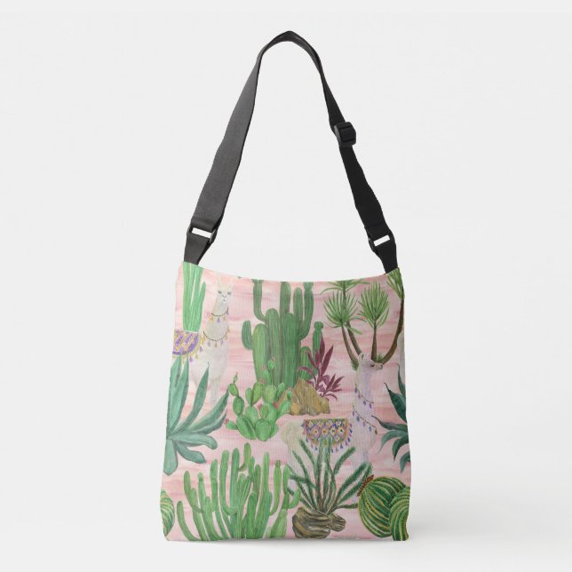 Bolsa Ajustável Lamas de aquarelas e cactos. (Frente)