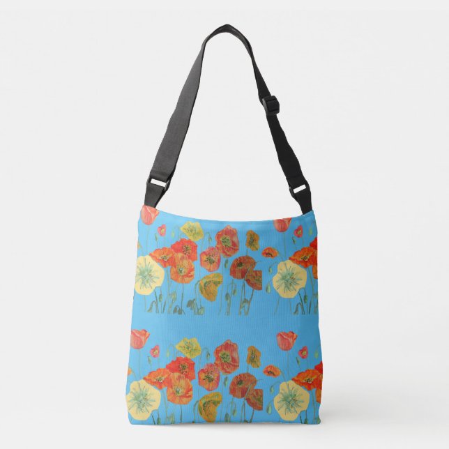 Bolsa Ajustável Laranja Shabby floral Poppy Crossbody Azul (Frente)
