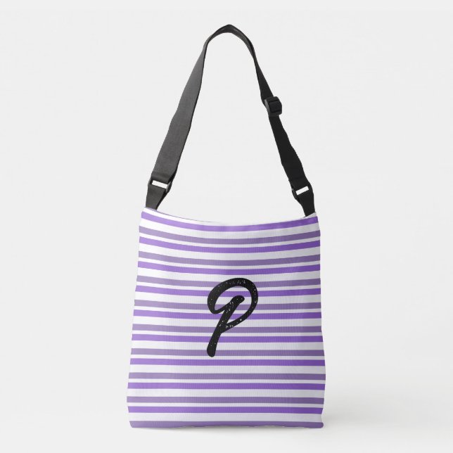 Bolsa Ajustável Lavanda Monograma - Stripes brancas roxas (Frente)