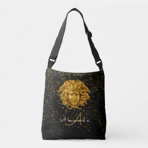 Bolsa Ajustável Leitura Dourada Negra Medusa Script Haute Couture