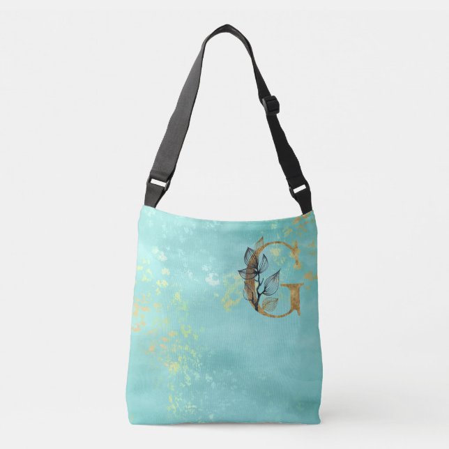 Bolsa Ajustável *~ LETRA G - Azul Turquoise Dourado monograma (Frente)