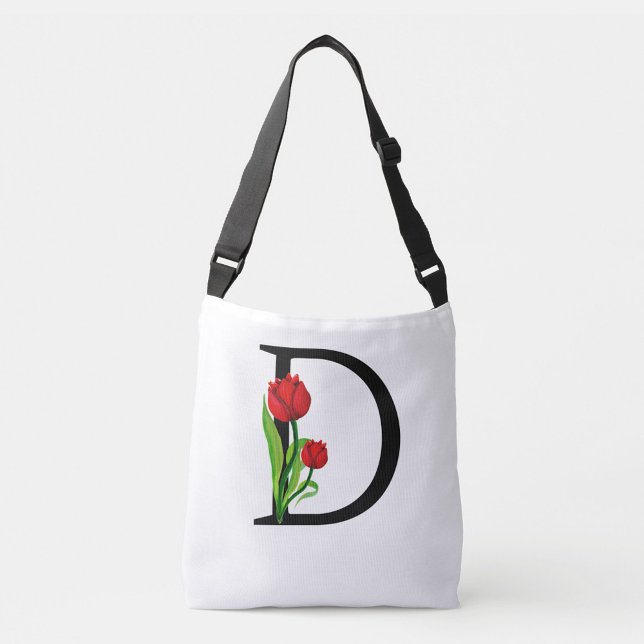 Bolsa Ajustável Letra negra a negrito "D" (The bag's design is clean and modern, with the tulips adding a touch of nature and color!)