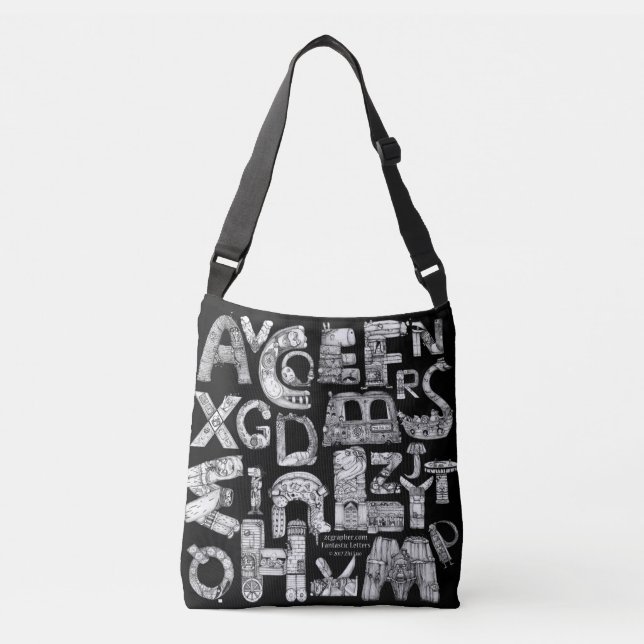 Bolsa Ajustável Letras fantásticas Crossbody preto (Frente)