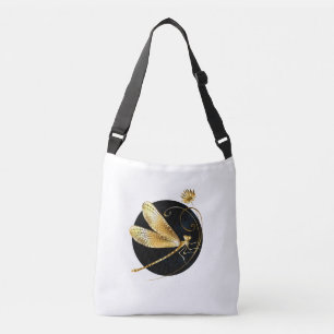 Bolsa Ajustável libélula ouro em círculo preto
