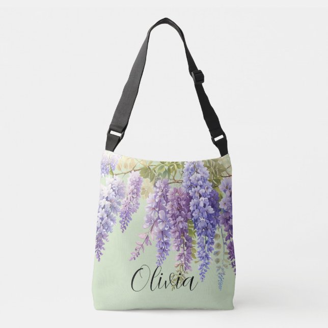 Bolsa Ajustável Lilac botânico floral de cor d'água roxa (Frente)