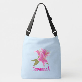 Bolsa Ajustável Lilases Rosa em Fundo Azul 