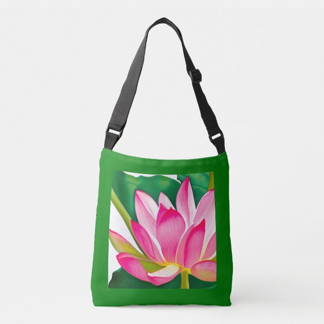 Bolsa Ajustável Lily de Água Rosa Grande com Folhas Verde Esmerald (Frente)