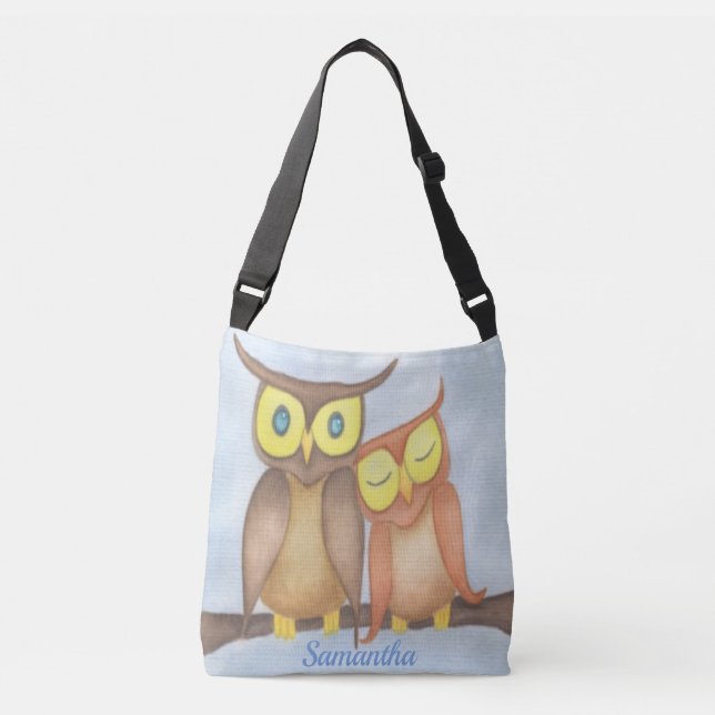 Bolsa Ajustável Linda Watercolor Owl Lovers (Frente)