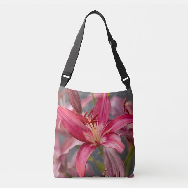 Bolsa Ajustável Lírio Asiático Rosa Close‑Up Botânico (Frente)