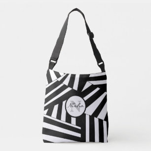 Bolsa Ajustável Listras Diagonais Pretas e Brancas Personalizadas