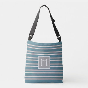 Bolsa Ajustável Listras Turquesa Cinza Monograma Personalizado