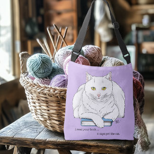 Bolsa Ajustável Livro de Gato Branco Engraçado Lendo Humor Roxo