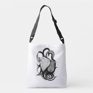 Bolsa Ajustável Lobo Branco com Arte Tribal Raven