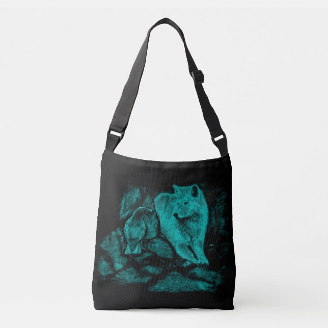 Bolsa Ajustável Lobo e corvo na noite (Frente)