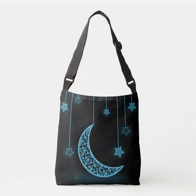 Bolsa Ajustável Lua e Estrelas do Crescente Azul e Negro (Frente)