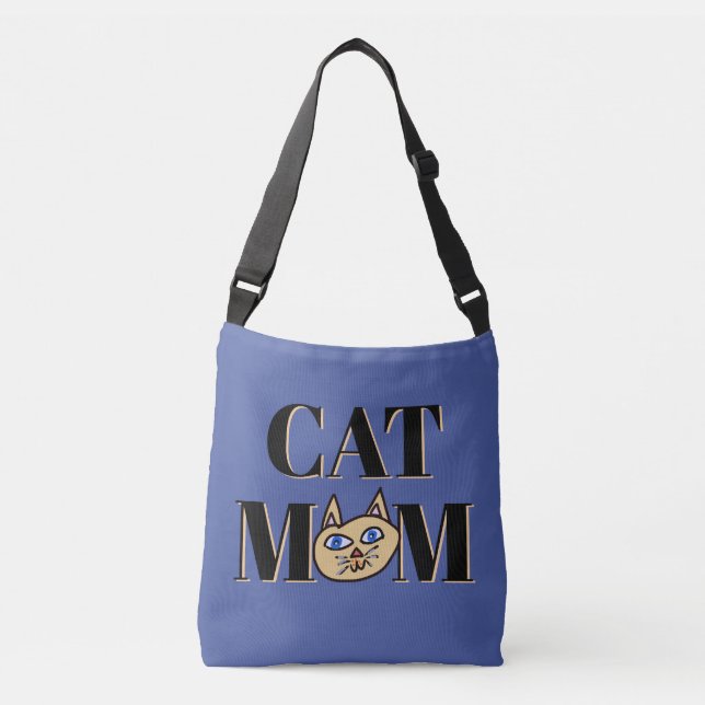 Bolsa Ajustável Mãe de Gato Rosto de Gato Gráfico Azul  (Frente)