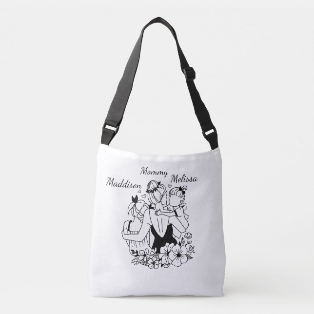 Bolsa Ajustável Mãe E Filhas Enfileiram Arte Com Nomes (Frente)