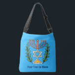 Bolsa Ajustável Magen Persa David Menorah<br><div class="desc">Esta imagem foi adaptada de um antigo azulejo judeu persa e apresenta uma menorah com um Magen David (Estrela de David) enquadrado por ramos de oliveira. As imperfeições da imagem original pintada à mão foram preservadas. Adicione seu próprio texto. Você pode escolher outra cor de fundo; e ela fica bonita...</div>
