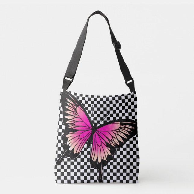 Bolsa Ajustável Magenta Butterfly Checker Cross Body Tob (Frente)