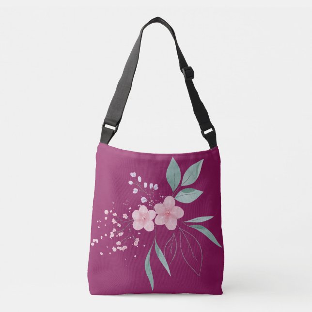 Bolsa Ajustável Magenta Escura com flor Rosa (Frente)
