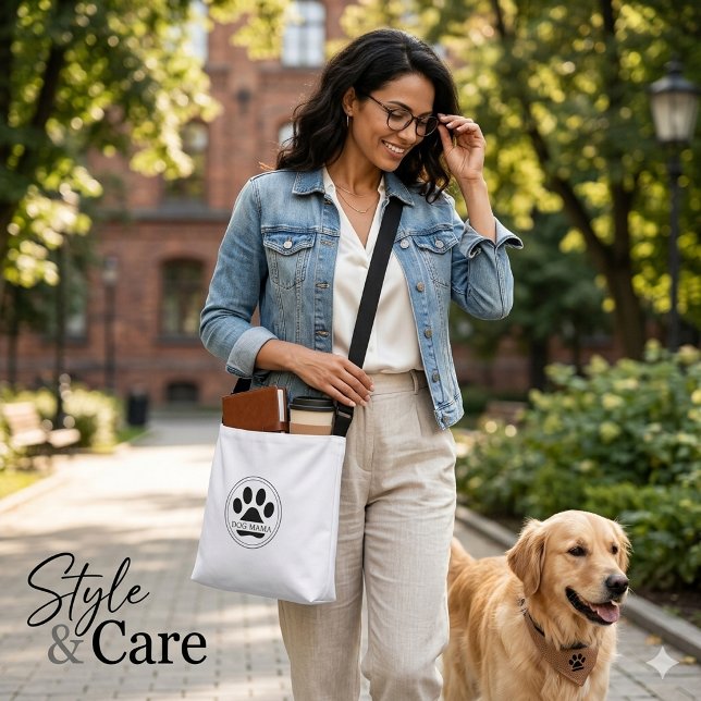 Bolsa Ajustável Mamãe de Cachorro Texto Personalizado Impressão de (Dog Mama Custom Text Paw Print Crossbody Bag)