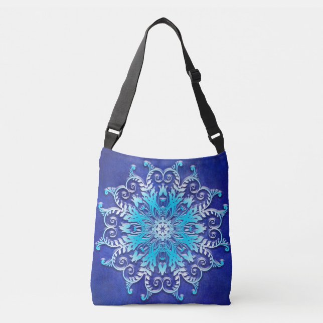 Bolsa Ajustável Mandala floral azul no fundo do grunge (Frente)