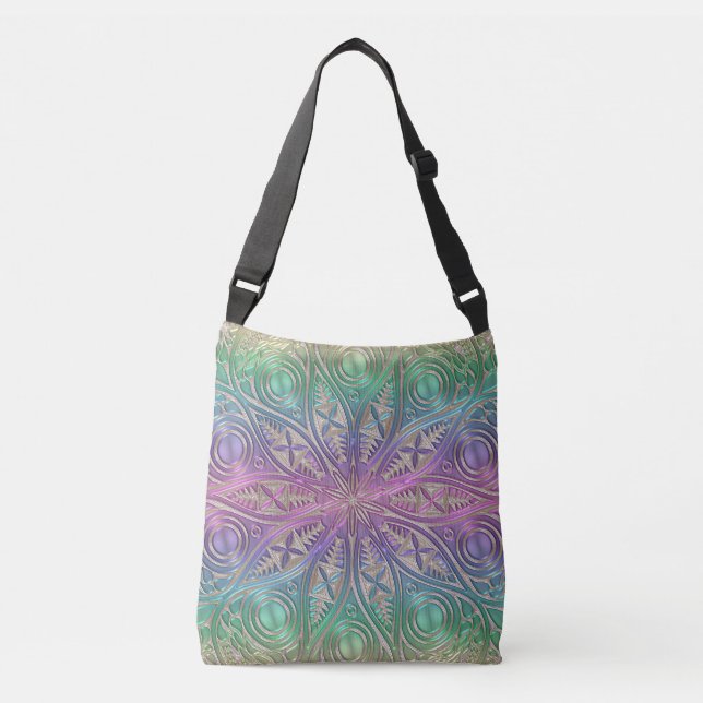 Bolsa Ajustável Mandala roxa cor-de-rosa iridescente do ouro verde (Frente)