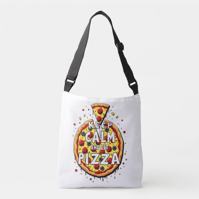 Bolsa Ajustável Mantenha calma e coma pizza: Design perfeito para  (Frente)
