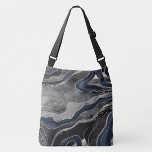 Bolsa Ajustável Marinho Azul Preto Marble Agate Silver Glitter Gla