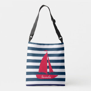 Bolsa Ajustável Marinho Náutico Blue Stripe Branco Monograma Barco