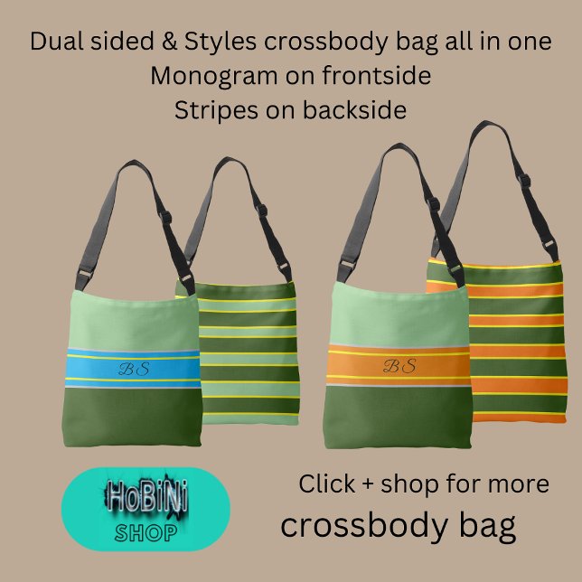Bolsa Ajustável matizes verdes de sábado, tiras monográficas de do (Dual sided &styles crossbody bag all in one
Monogram on frontside
Stripes on backside)