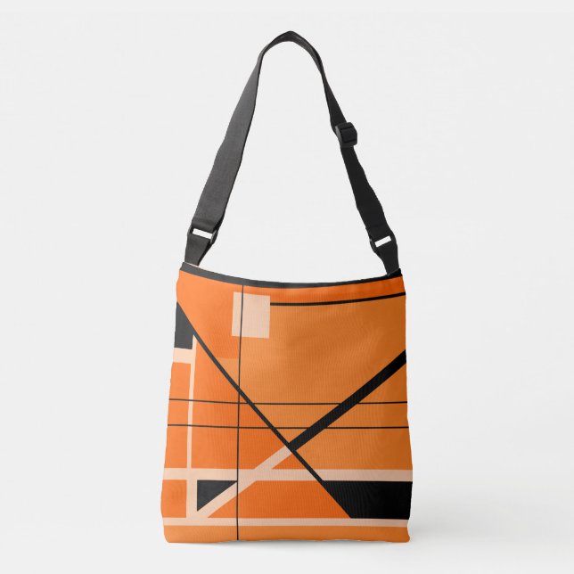 Bolsa Ajustável MCM inspirou o bege preto em laranja geométrico (Frente)