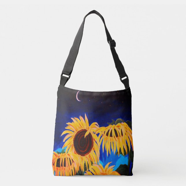 Bolsa Ajustável Meia-noite Sunflower Crossbody (Frente)