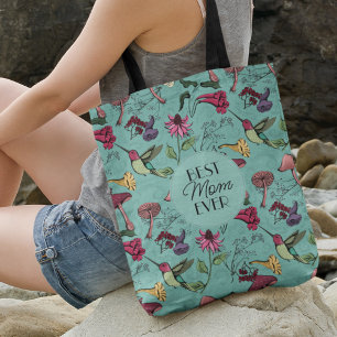 Bolsa Ajustável Melhor Mãe Alguma Vez Teal Hummingbird Floral