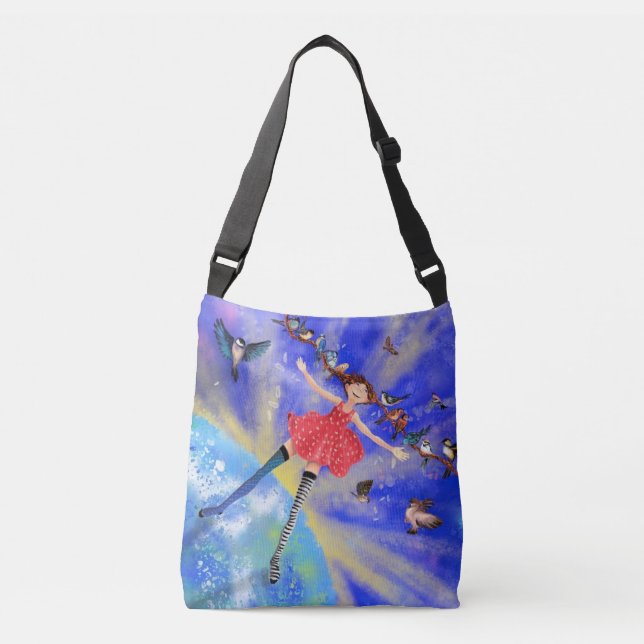 Bolsa Ajustável Menina Feliz com Pássaros - Felicidade (Frente)