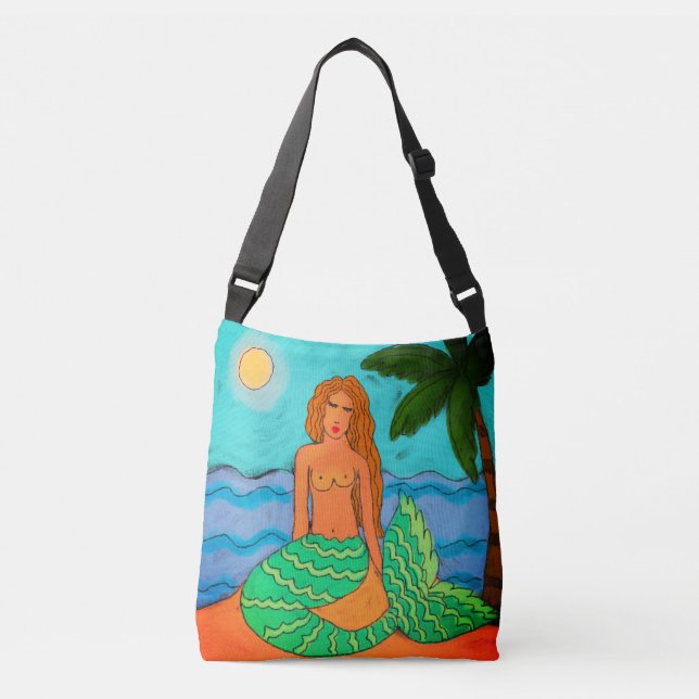 Bolsa Ajustável Mermaid e Palm Tree Abstrato Art (Frente)