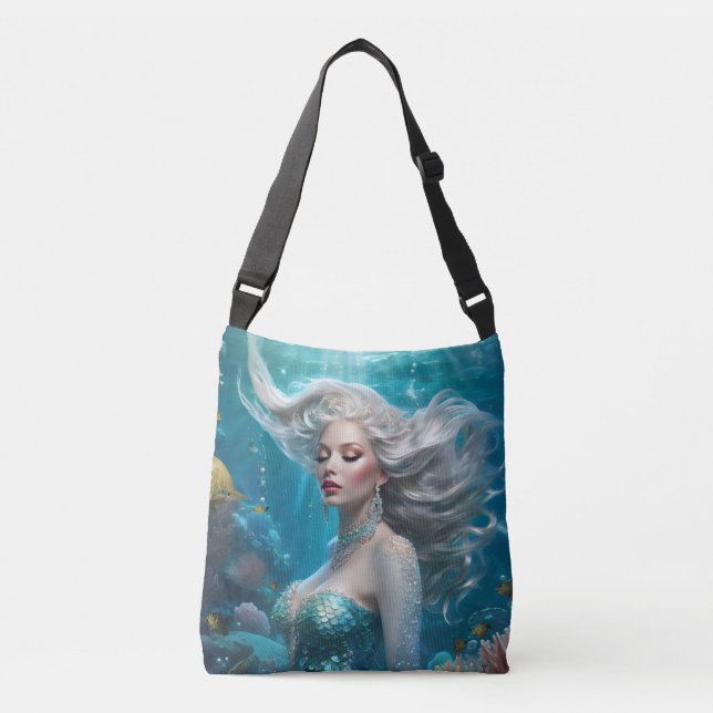Bolsa Ajustável Mermaid Silver Hair Turquoise Ocean (Frente)